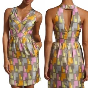 Milly of New York 1960s Style Color‎ Block Retro Mini Geometric Dress 100% Silk